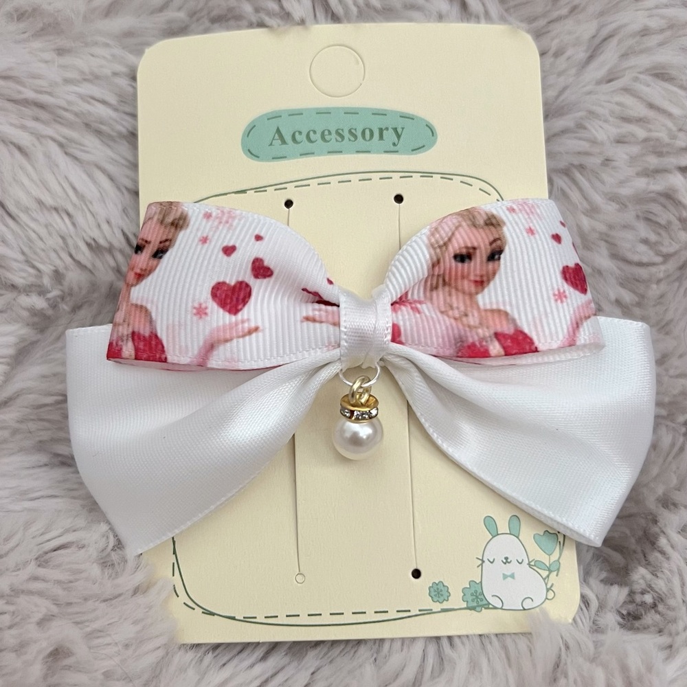 🌸3/$10) Handmade White Bow Hair Accessory with Frozen Elsa